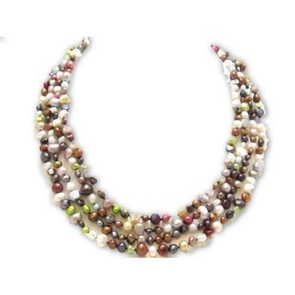 Gorgeous Multi-Colored Long Freshwater Pearl Bead‎ Sterling Silver Necklace